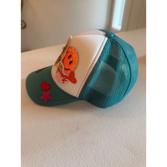 Custom Trucker Hat Teal with Custom Patches Cap - Picture 4 of 5